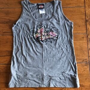 Harley-Davidson Gray Tank Top with Floral Design